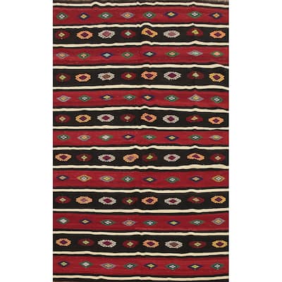 Hand Woven Oriental 100% Wool Carpet Southwestern Tribal Red Kilim Area Rug - 9' 2'' X 5' 9''