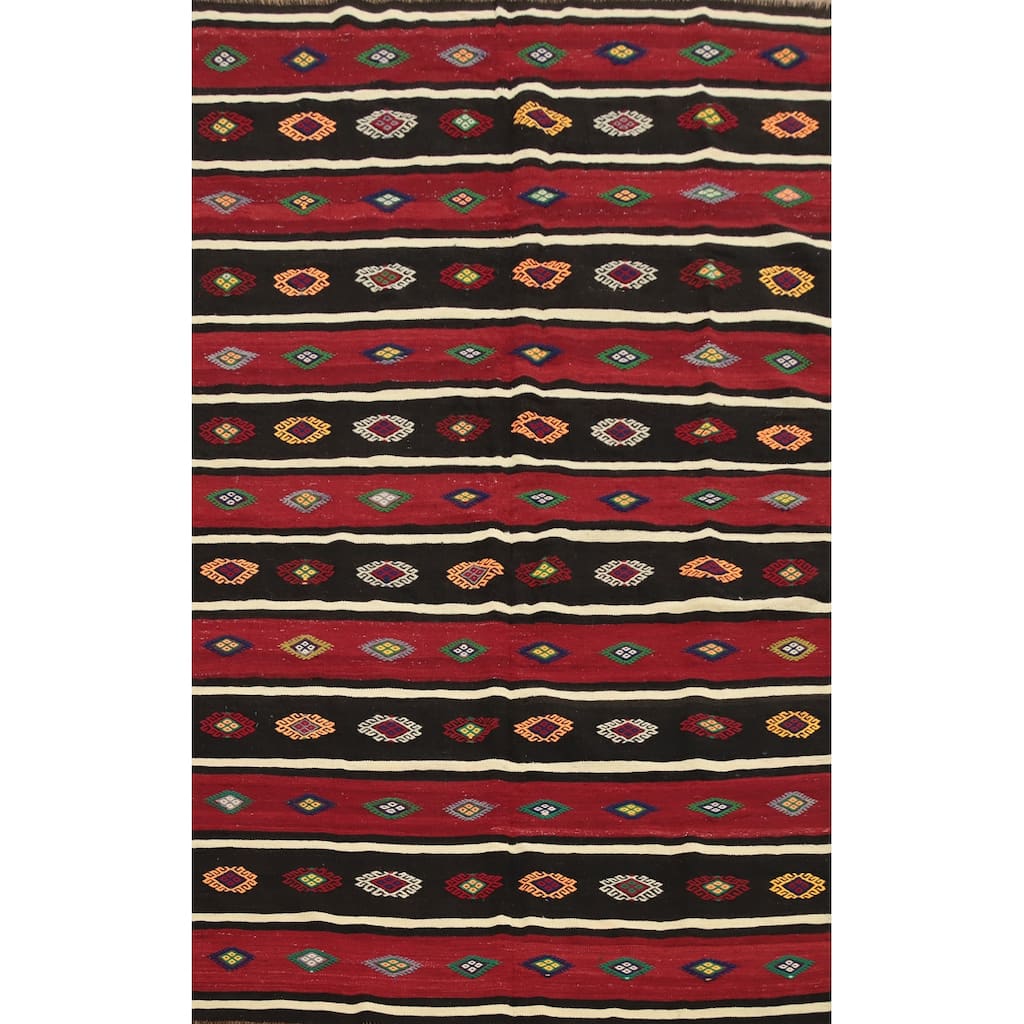 Hand Woven Oriental 100% Wool Carpet Southwestern Tribal Red Kilim Area Rug - 9' 2'' X 5' 9''