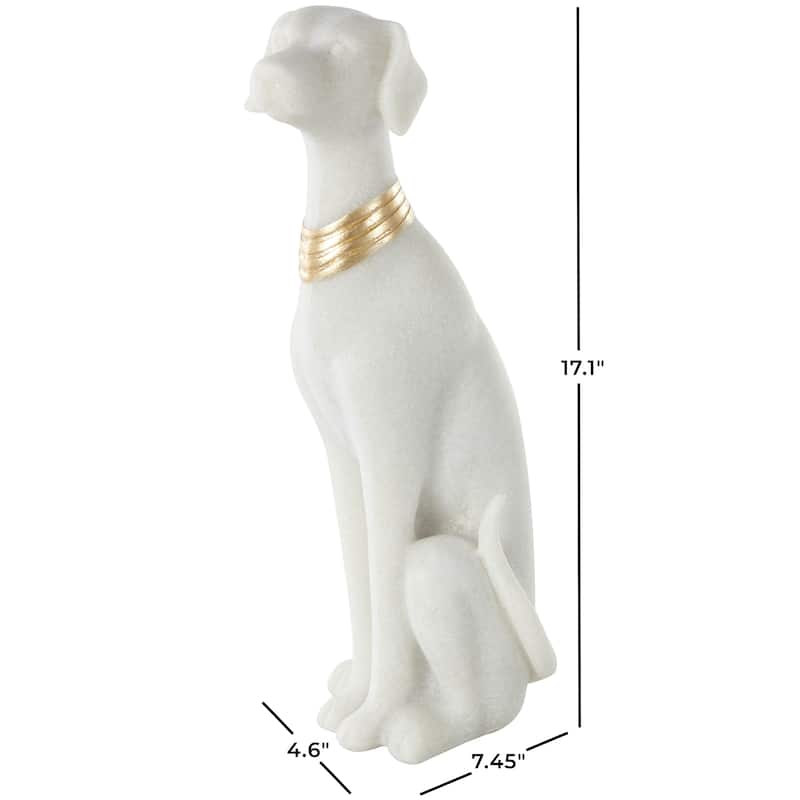 Cream Polystone Sitting Dog Decorative Sculpture with Gold Collar