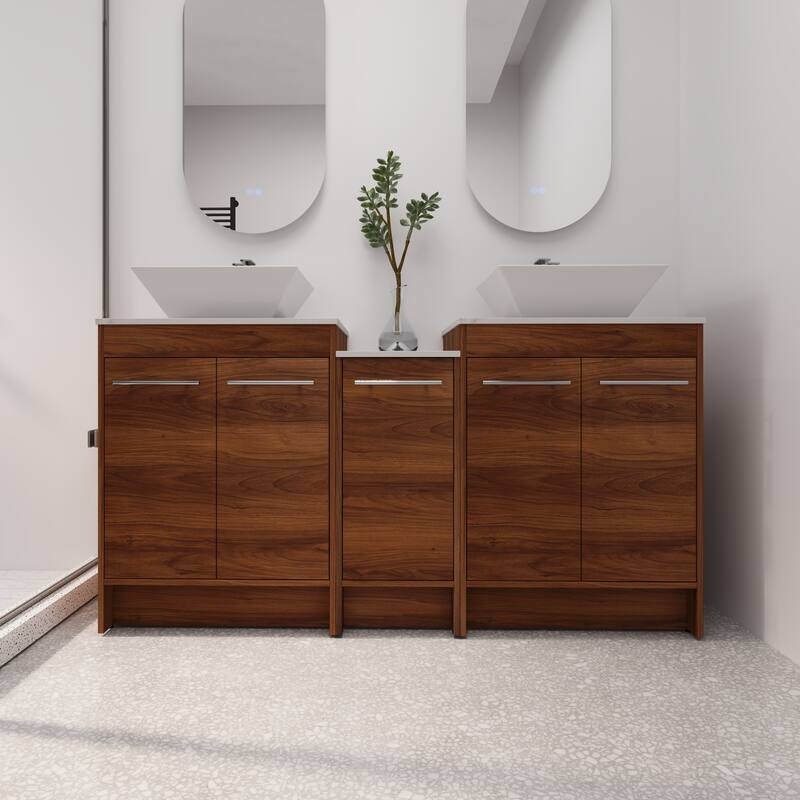 BNK 24/36/48/60 Inch Bathroom Vanity with Sink, Freestanding Bathroom Vanity with Soft Close Doors and Adjustable Shelf - 60''×18'' - BRE101