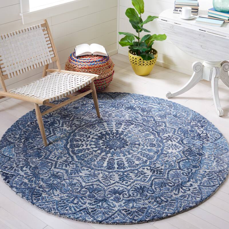SAFAVIEH Handmade Marquee Genta Modern Medallion Wool Rug - 8' x 8' Round - Blue/Grey