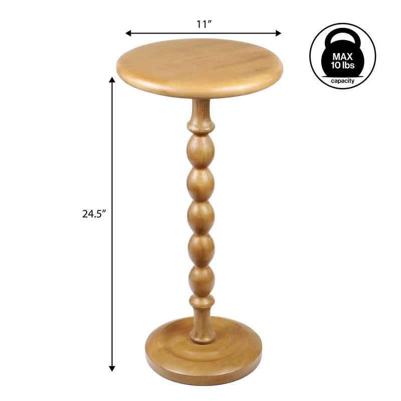 Augustus 24.5" Spindle Wood Pedestal Round Drink Table and Decorative End Table, By JONATHAN Y