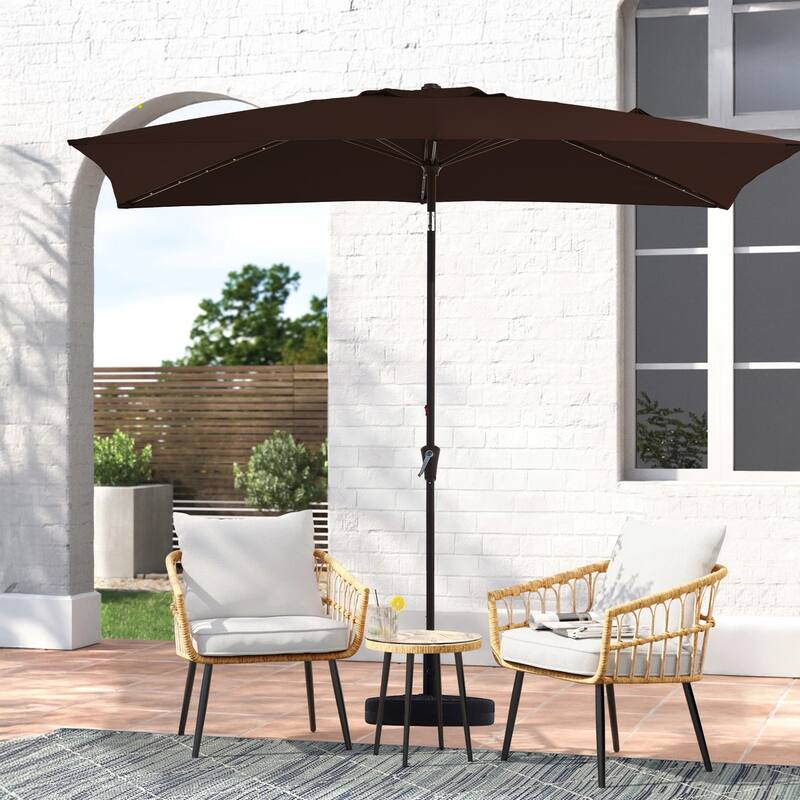 6.5*10ft Rectangular Patio Market Umbrella with LED Lights,Crank & Tilt