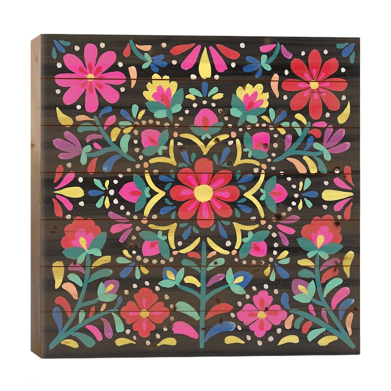 Floral Fiesta II Print On Wood by Laura Marshall - Multi-Color - 26x26x1.5