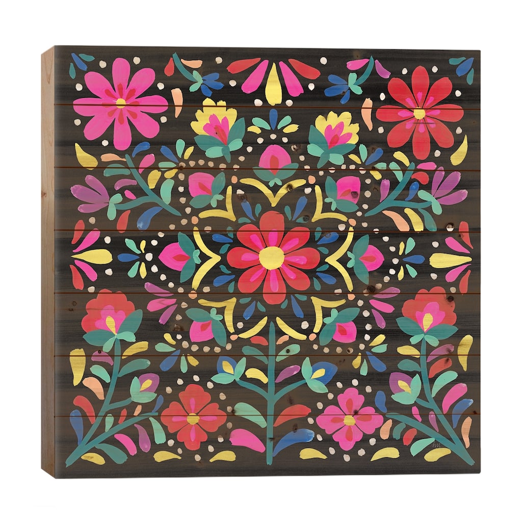 Floral Fiesta II Print On Wood by Laura Marshall - Multi-Color