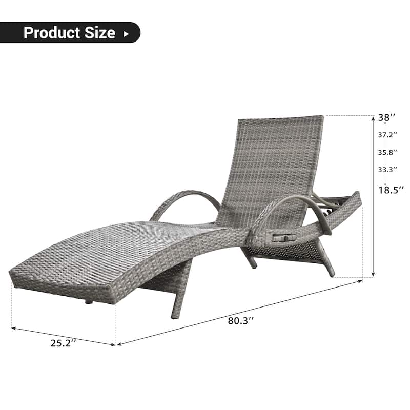 2-Piece 80''Lounge Chairs,Patio Rattan Reclining Chair Pull-out Table Adjustable Backrest Ergonomic Wave Sunbathing Recliners