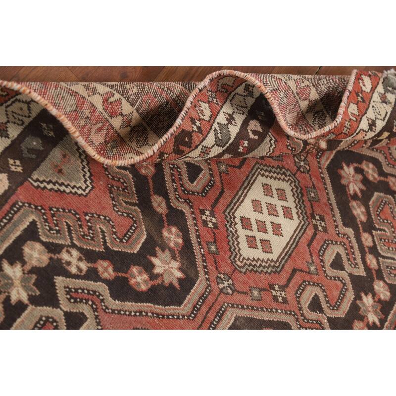 Geometric Orange Hamedan Vintage Runner Rug Handmade Wool Carpet - 3'6" x 10'1"