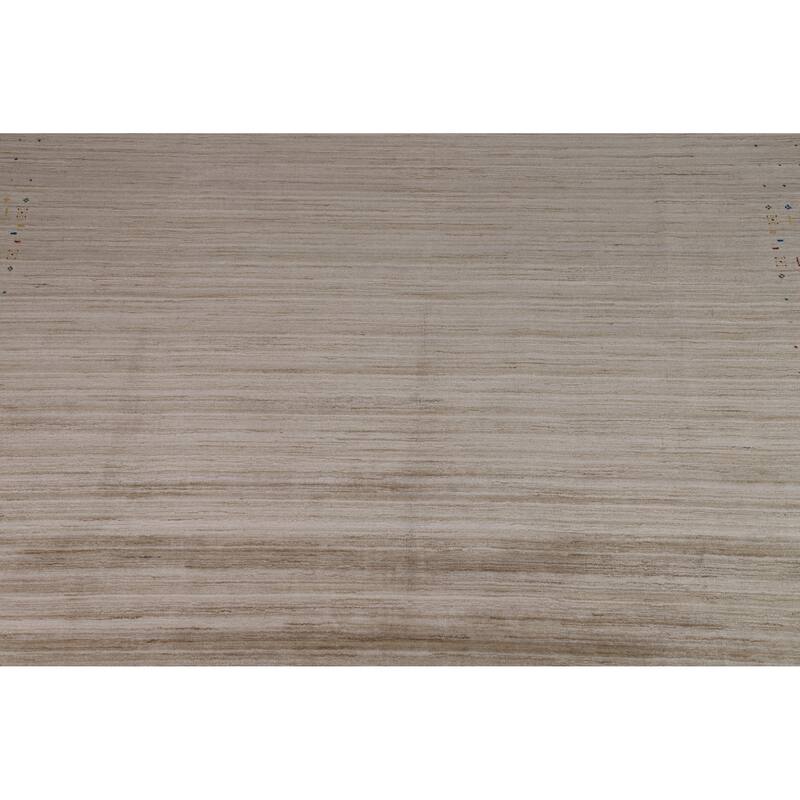 Striped Camel Gabbeh Oriental Square Rug Handmade Wool Carpet - 9'11" x 9'7"