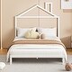 preview thumbnail 2 of 7, White Full Size Metal Platform Bed with House-Shaped Headboard