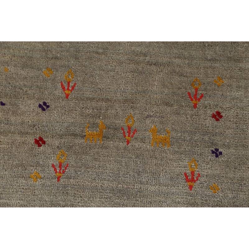 Striped Green Gabbeh Oriental Area Rug Handmade Tribal Wool Carpet - 7'9"x 9'7"