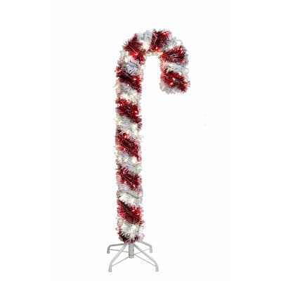 Kurt Adler 4-Foot Pre-Lit Red and White LED Tinsel Candy Cane