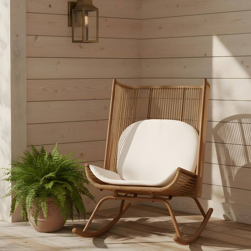 Christopher Knight Home - Modern Outdoor Rocking Chair with PE Rattan and Accent Side Table Set