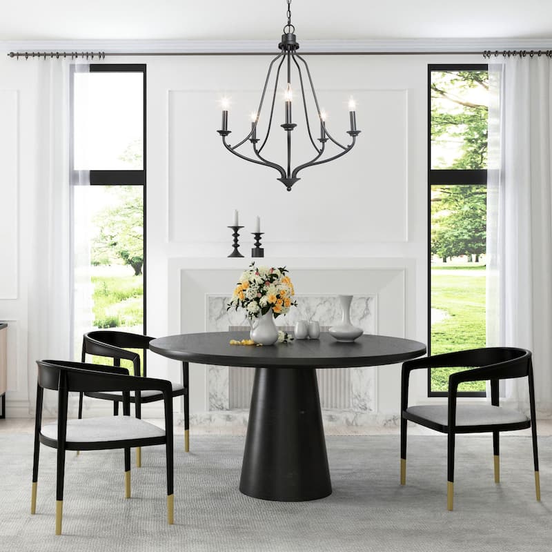Farmhouse 5-Light Black Chandelier Wagon Wheel Lights for Dining Room