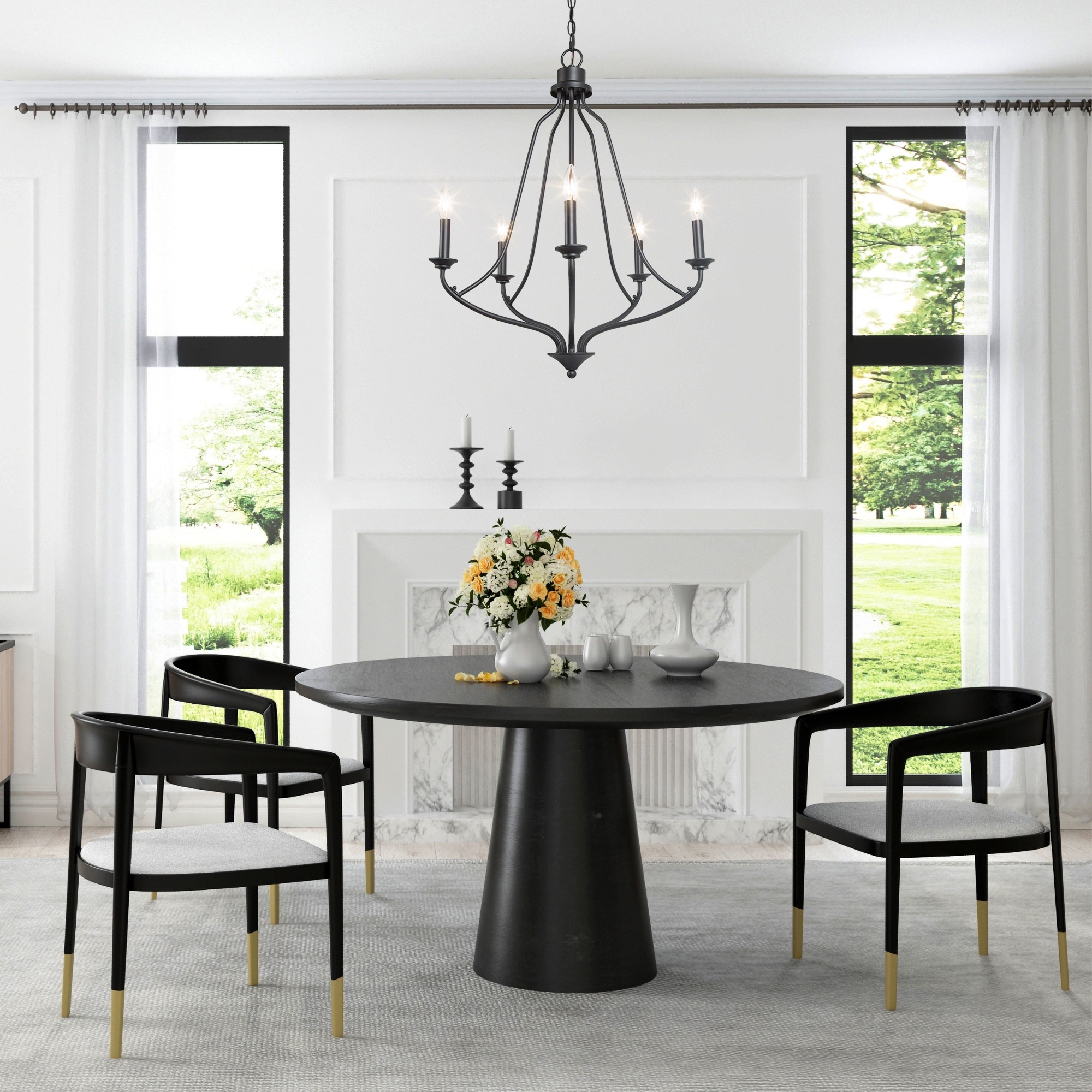 Farmhouse 5-Light Black Chandelier Wagon Wheel Lights for Dining Room