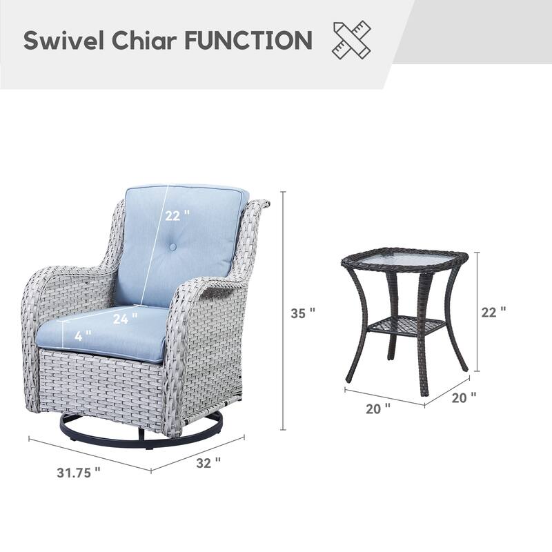 Gymojoy Patio Swivel Rocking Chair Coffee Table Set