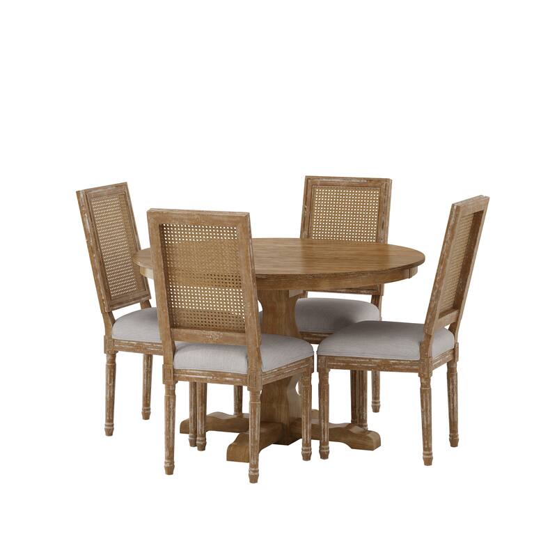 Remuda Wood and Cane Upholstered 5 Piece Circular Dining Set by Christopher Knight Home