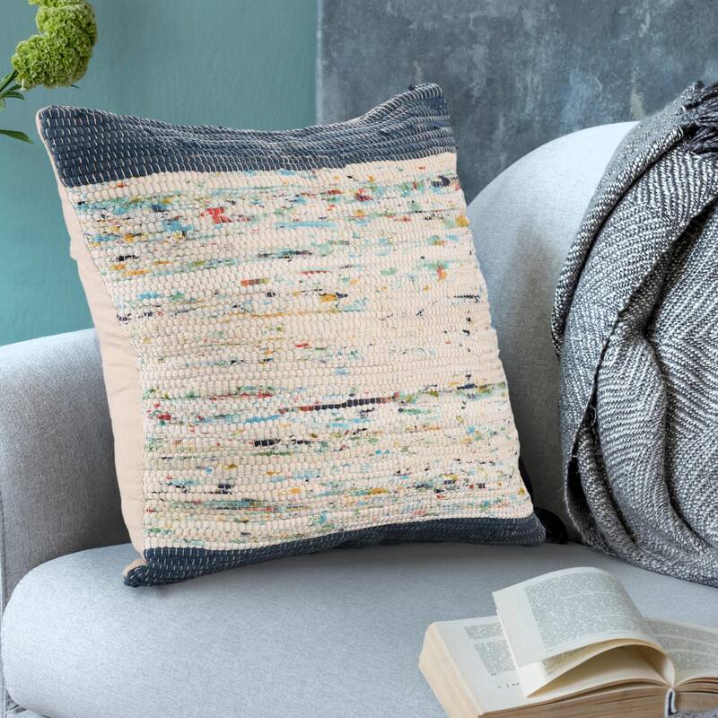 Hand Woven Abstract Square Throw Pillow - 20" - Blue and White