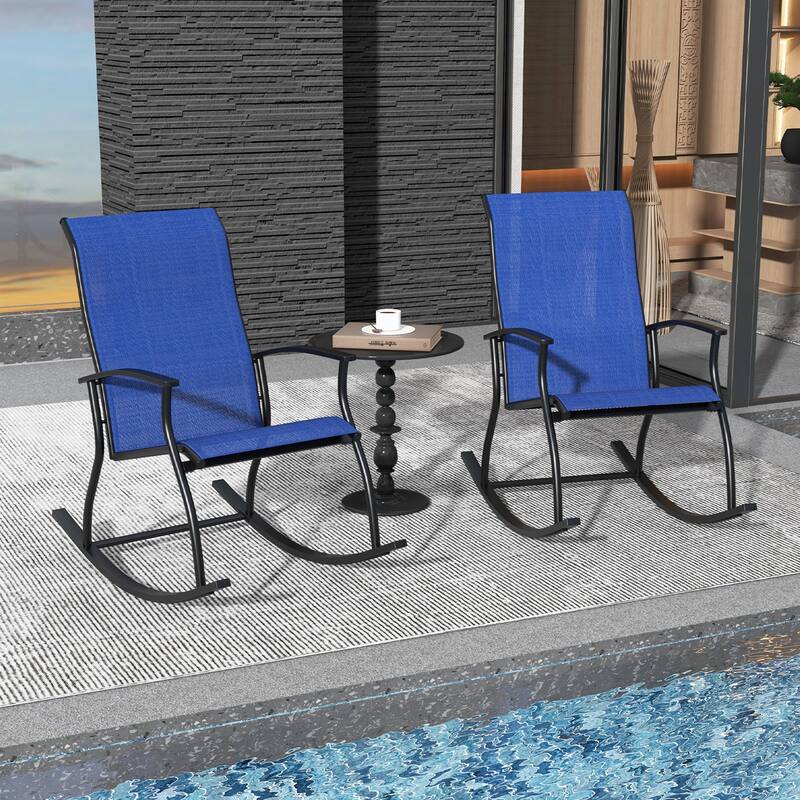 Gymax Set of 2 Outdoor Rocking Chair Patio Rocker w/ Breathable Fabric