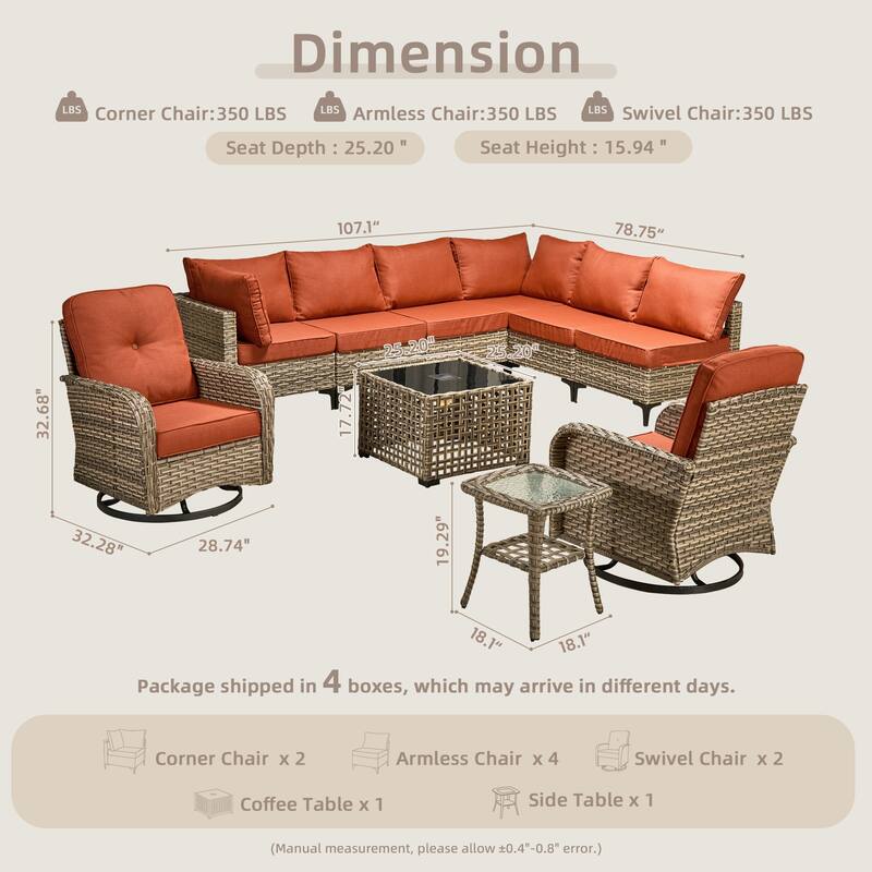 HOOOWOOO 10-piece Patio Wicker Furniture Sectional Set Swivel Rocking Chair Set