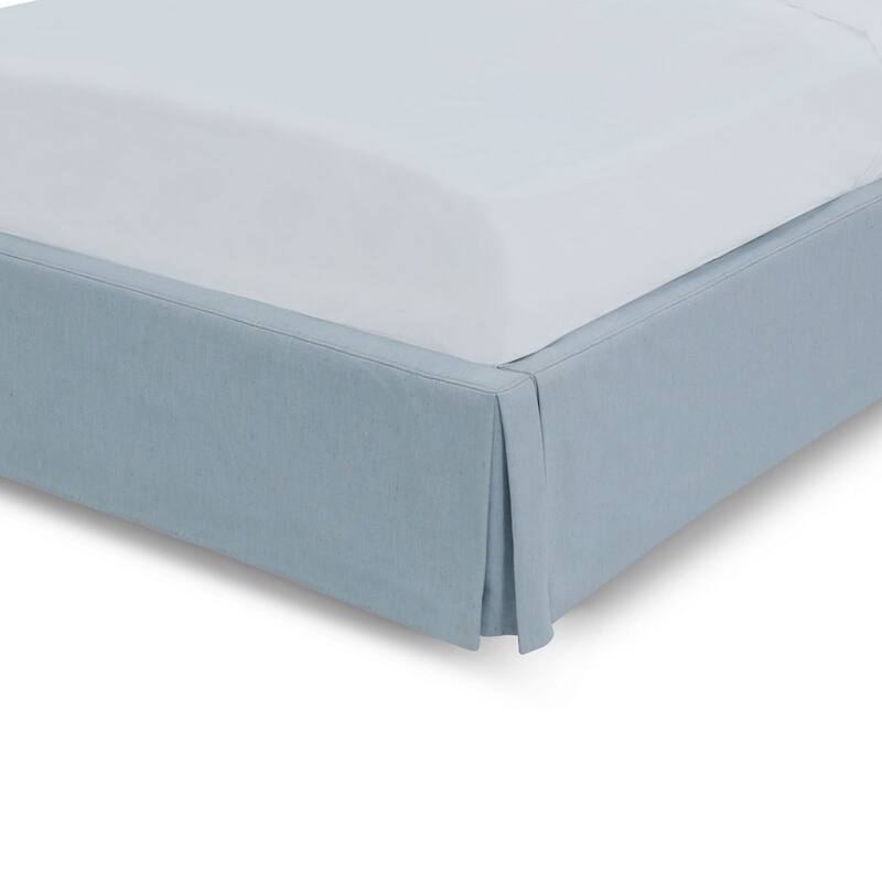 Kayla California King Storage Bed, Gray Linen Upholstery, Skirted Base