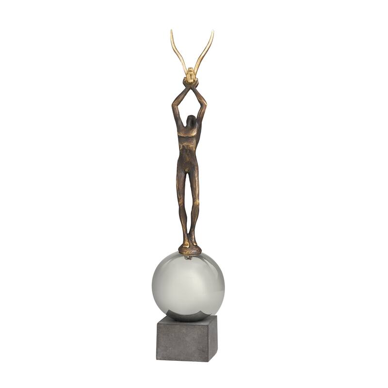 Silver Polystone People Decorative Sculpture with Stainless Steel Accents