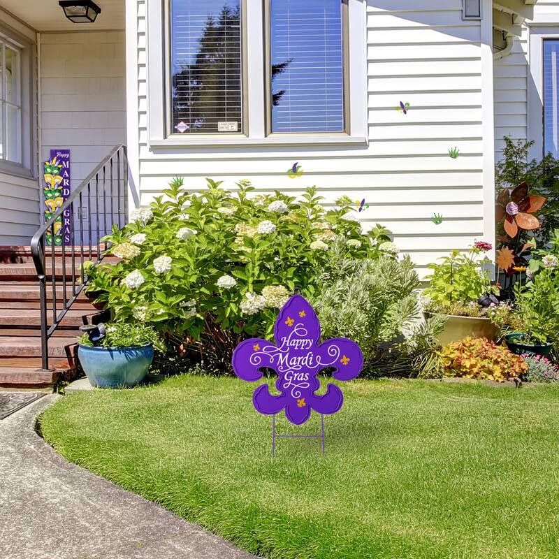 Glitzhome 24"H Mardi Gras Metal Fleur-de-Lis Yard Stake