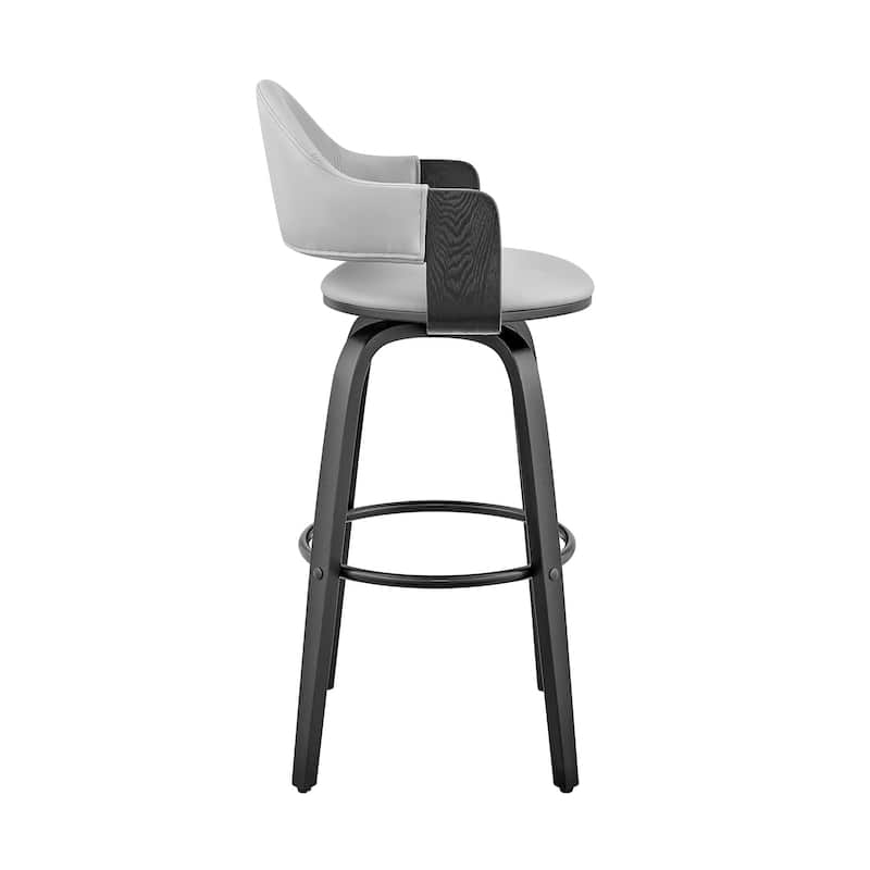 30" Rich Grey Faux Leather Walnut Wood Bar Stool - 40" x 20" x 20".