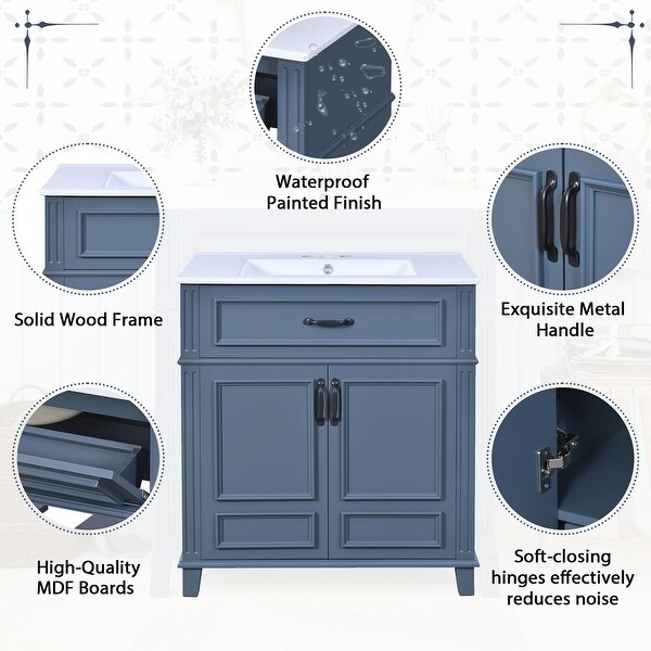 Retro 30 Inch Bathroom Vanity with Sink, Blue Freestanding Cabinet