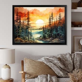 Designart "Pine Tree Sunset Glow II" Tree Pine Framed Canvas Art Print ...