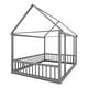 preview thumbnail 26 of 25, Full Size Floor Kids Bed with House Roof Frame and Guardrails, White