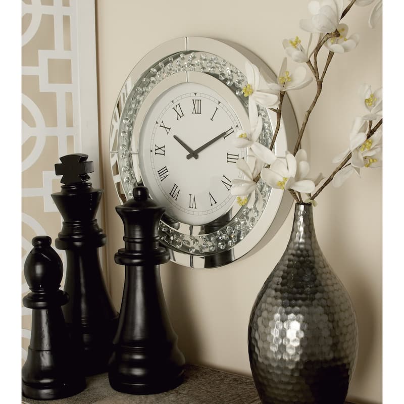 White MDF Glam Wall Clock No Theme 20 x 20 x 2 - 20 D" - Silver - Round