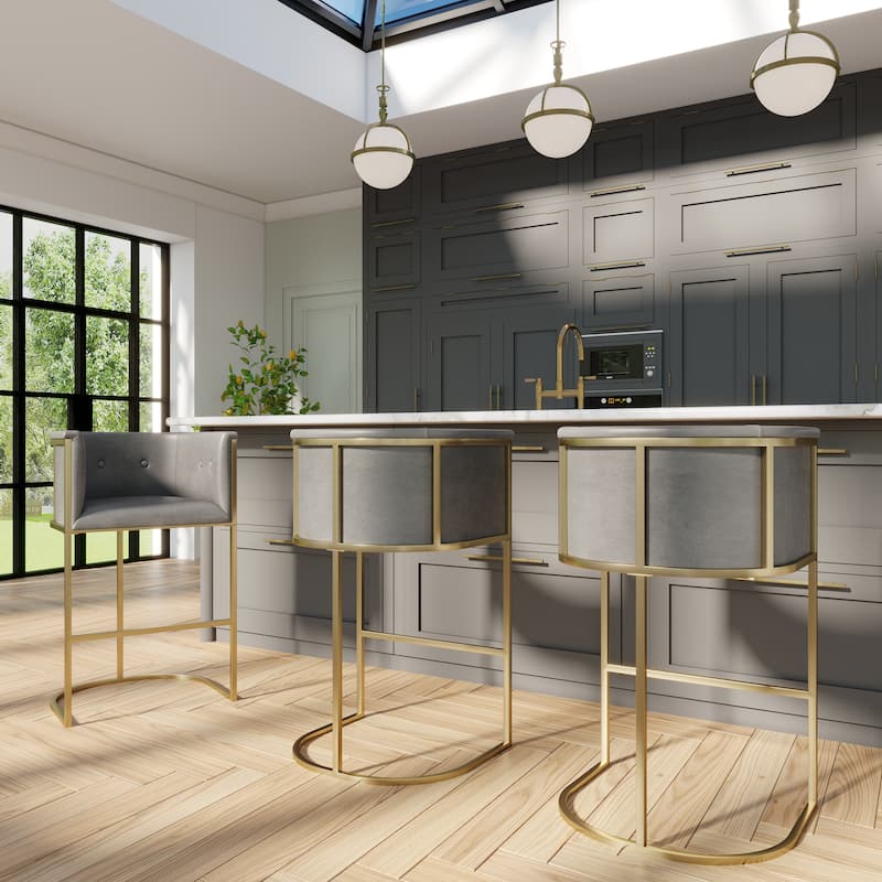 Manhattan Modern Bar Stool - Faux Leather with Gold-Finish Metal Base