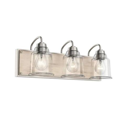 Augustine 22"W 3-Light Bath Vanity Light Fixture by Kichler Brushed Nickel Finish with Whitewashed Faux Wood