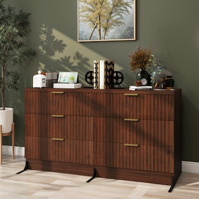 Moasis 6-drawer Dresser Double Chest of Drawer Dresser with Fluted Panel