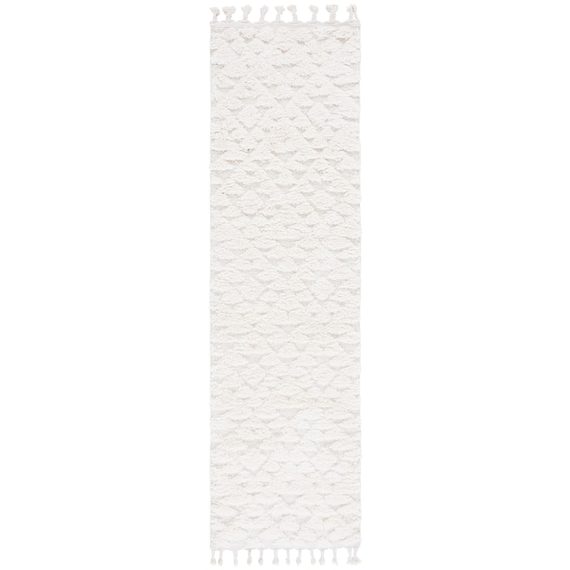 SAFAVIEH Moroccan Tassel Shag Kobi 2-inch Thick Rug - 2'3" x 8' Runner - Ivory - Runner