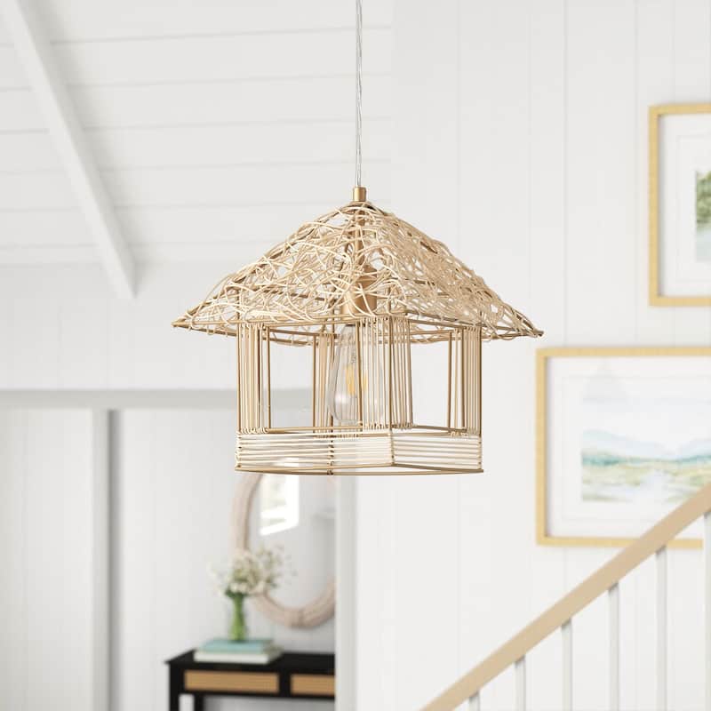 Farmhouse 1-Light Creative Rattan Woven House-Shaped Pendant Lighting Fixture