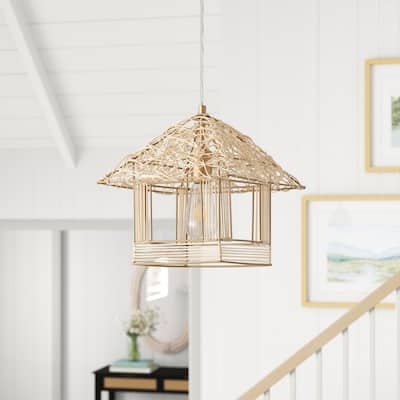 Farmhouse 1-Light Creative Rattan Woven House-Shaped Pendant Lighting Fixture