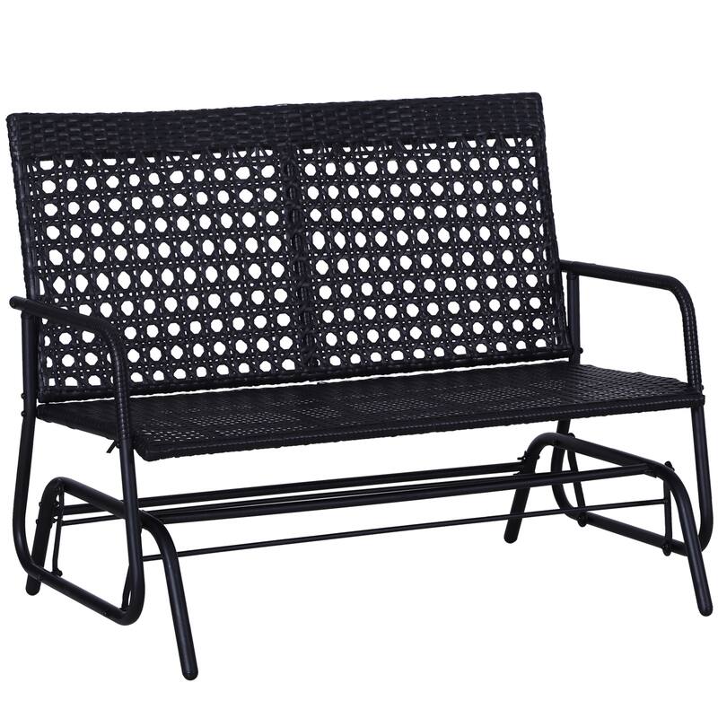 Outdoor All-Hand Woven PE Rattan Loveseat w/ Ergonomic Design Rocking System for Patio, Garden, Porch, Lawn