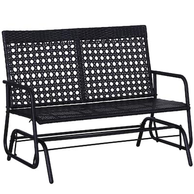 Outsunny Patio Rocking Bench Chair, 2-Person Ergonomic Wicker Glider Loveseat with PE Rattan for Outdoor Spaces, Garden & Porch