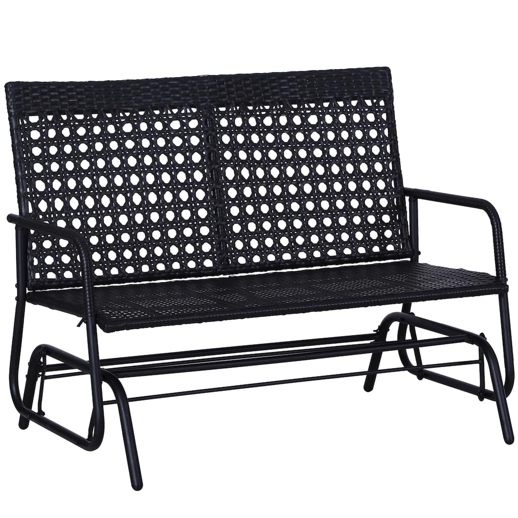 Outsunny Patio Rocking Bench Chair, 2-Person Ergonomic Wicker Glider Loveseat with PE Rattan for Outdoor Spaces, Garden & Porch