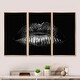 preview thumbnail 1 of 12, Designart "Sexy Golden Metallized Female Lips I" Modern Framed Canvas Wall Art Set of 3 - 4 Colors of Frames 36 in. wide x 20 in. high - 3 Panels - Gold