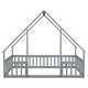 preview thumbnail 9 of 10, Grey Full Size Pine House-Shaped Floor Bed with Roof & Guardrails