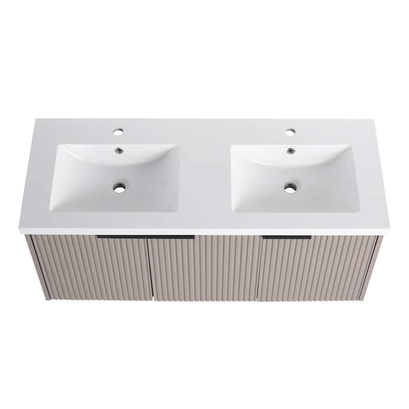 48"Wall Mounted Bathroom Vanity with Resin Double Sink & 3 Soft-Close Doors, KD-Packing