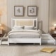 preview thumbnail 3 of 11, Trundle Platform Bed Queen Size Bed Frame and Twin Size Trundle, with Unique Rattan Headboard 2 Storage Drawer, Elegant White