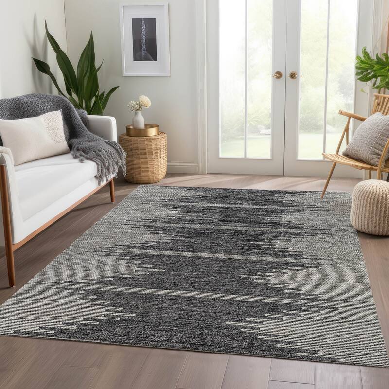 Machine Washable Indoor/ Outdoor Moroccan Boho Rug - Charcoal - 3' x 5'