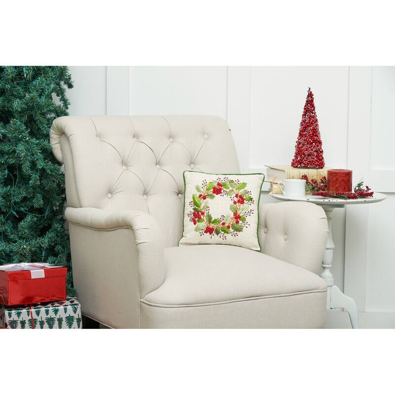 Christmas Berry Wreath Ribbon Art Ribbon Art 12 Inch Throw Decorative Accent Throw Pillow