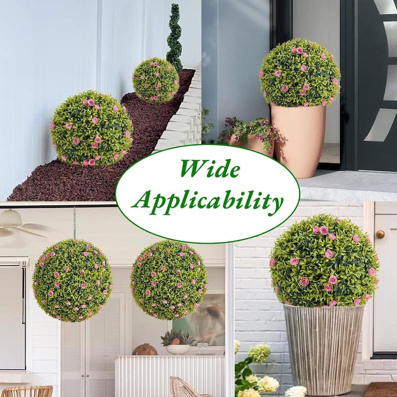 4 Pack 12.5" Artificial Flowers Topiary Balls for Home Decor, Wedding - 12.6 inch