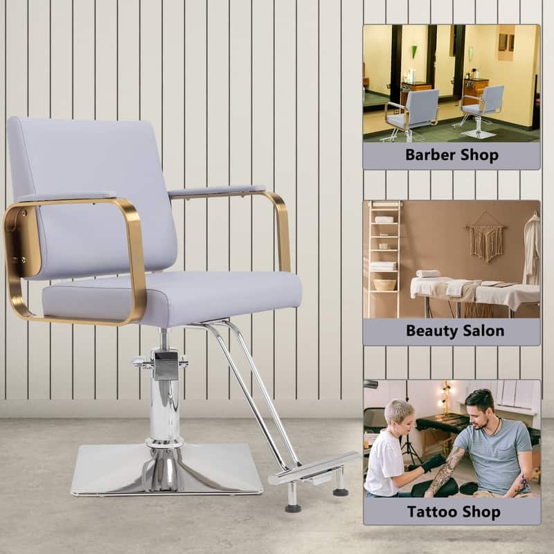 PVC Leather Stainless Steel Armrests Footrests Square Chassis Salon Chair - N/A