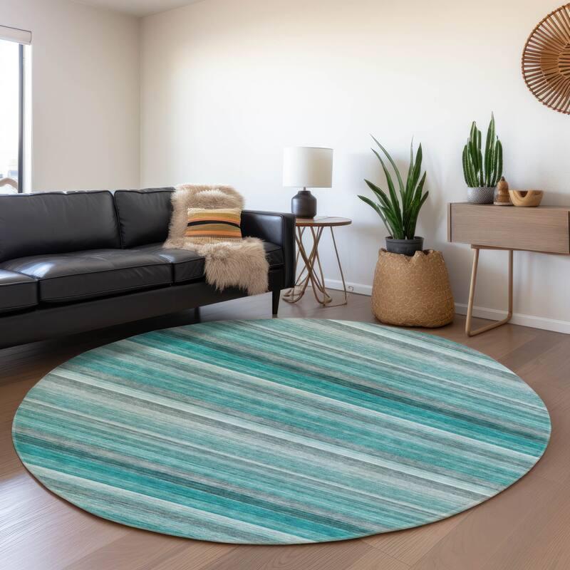 Premium Washable Super Soft Ombre Stripes Mayfield Rug - Teal - 8' x 8' - Round