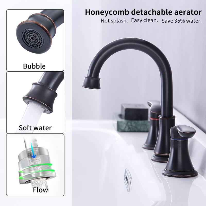 2-Handle Widespread Bathroom Sink Faucet ‎Oil-Rubbed Lavatory Faucet 3 Hole 360° Swivel Spout Vanity Sink Basin Faucets